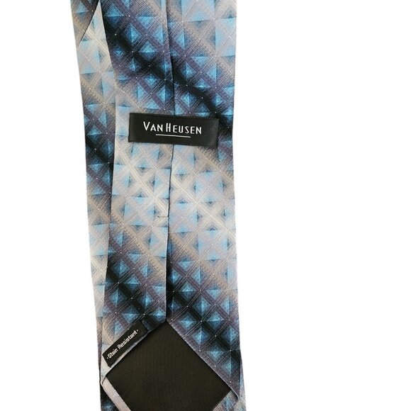Van Heusen Men`s Blue Gray Geometric Necktie - Picture 4 of 4